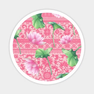 Hong Kong Lotus Pink and Green with Floral Pastel Pink Pattern Magnet